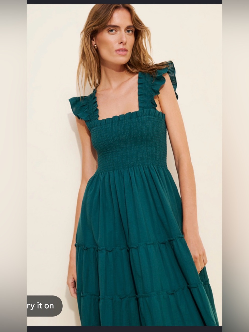 Hill House Ellie Nap Dress Holly Green Cotton Tiered Flowy Midi
